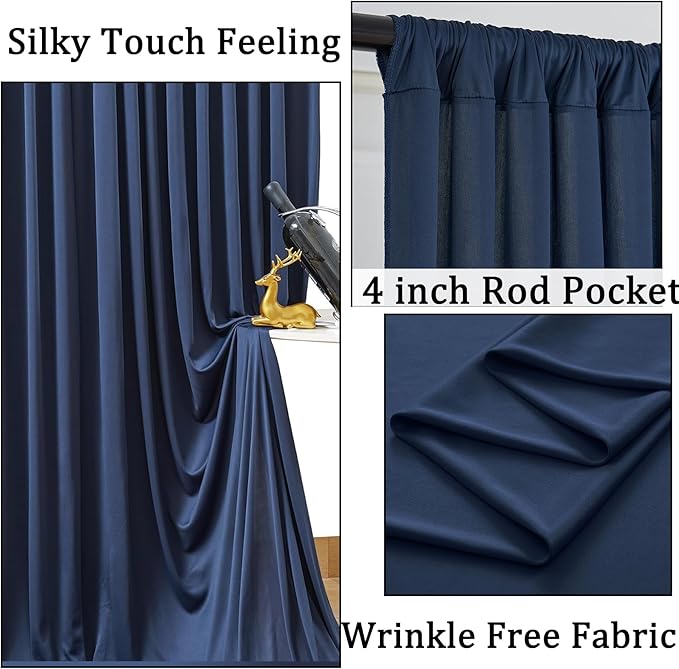 40ftx10ft Wrinkle Free Navy Blue Backdrop Curtains for Parties, Thick Polyester Backdrop Drapse 8 Panels 5x10ft for Weddings Birthday Photography Background Curtains