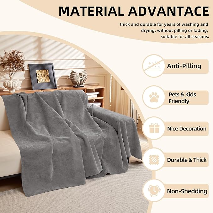 Couch Cover Sofa Covers for 3 Cushion Couch Water Resistant Sectional Couch Covers, Couch Cover for Dogs Washable, Soft Non-Slip Sofa Slipcover Sofa Protector Futon Cover, 71''x134'', Grey