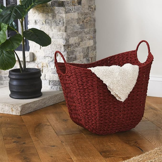 Household Essentials Paper Rope Basket with Handles, Natural Woven Woven Storage Basket, Great for Decoration or Organization