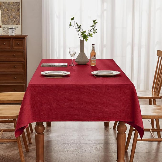 BALCONY & FALCON Rectangle Tablecloth Jacquard Style Water Resistant Table Cover for Christmas Thanksgiving Dining Kitchen Cafe Parties and Outdoor Use (Red, 55 x 71 inch)