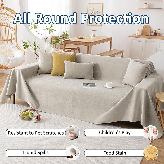 VClife Anti Cat Scratch Sofa Cover, 100% Waterproof Couch Cover for Pets Khaki Sofa Cover for Sectional Sofa, Anti Slip Couch Protector Washable Throw Couch Cover for 2 Cushion Couch Sofa, 71"X118"