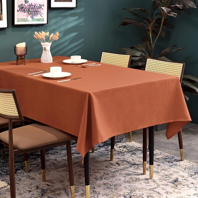 BALCONY & FALCON Table Cloth for 6ft Rectangle Tables – Waterproof, Wrinkle-Free Farmhouse Tablecloth for Dining, Kitchen, Fall Thanksgiving Holiday Gatherings (Cinnamon, 57" x 118")