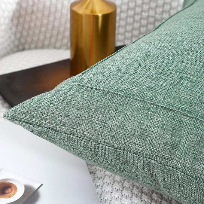 Jepeak 20x20 Inch Burlap Linen Throw Pillow Covers, Pack of 2 Decorative Farmhouse Rustic Neutral Pillow Covers Square Durable Cushion Cover for Sofa Couch Bed Home Decor, Sage Green