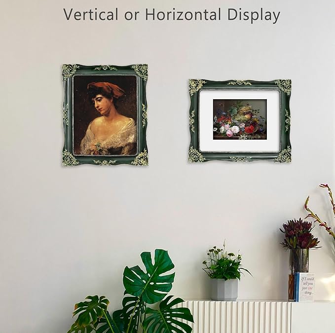 Green Picture Frame 8x10 Vintage Picture Frames Antique Ornate Baroque Victorian Handcrafted for Wall or Tabletop Display, Fits 8x10 or 5x7 Photo with Mat