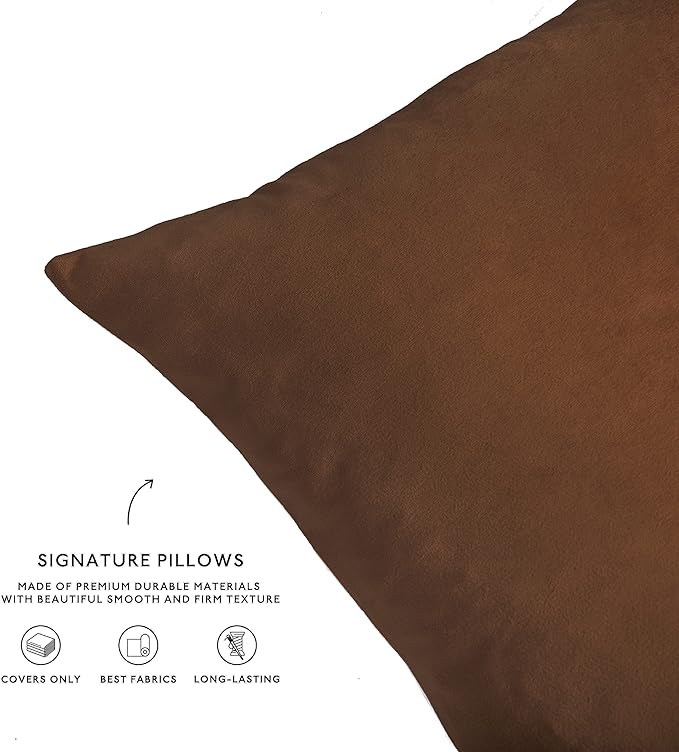 MONDAY MOOSE Decorative Throw Pillow Covers Cushion Cases, Set of 4 Soft Velvet Modern Designs, Mix and Match for Home Decor, Pillow Inserts Not Included (18x18 inch, Brown/Beige)