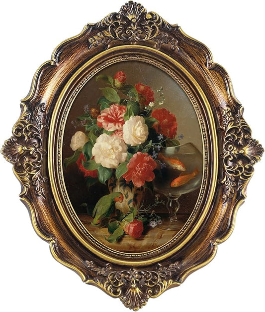 FOLKOR Framed Wall Art for Kitchen Dining Room Bedroom, Wildflower Still Life Oil Paintings Canvas Print with Gold Picture Frame, Vintage Floral Wall Decor for Cottage Rustic Retro Home Office, 4x6