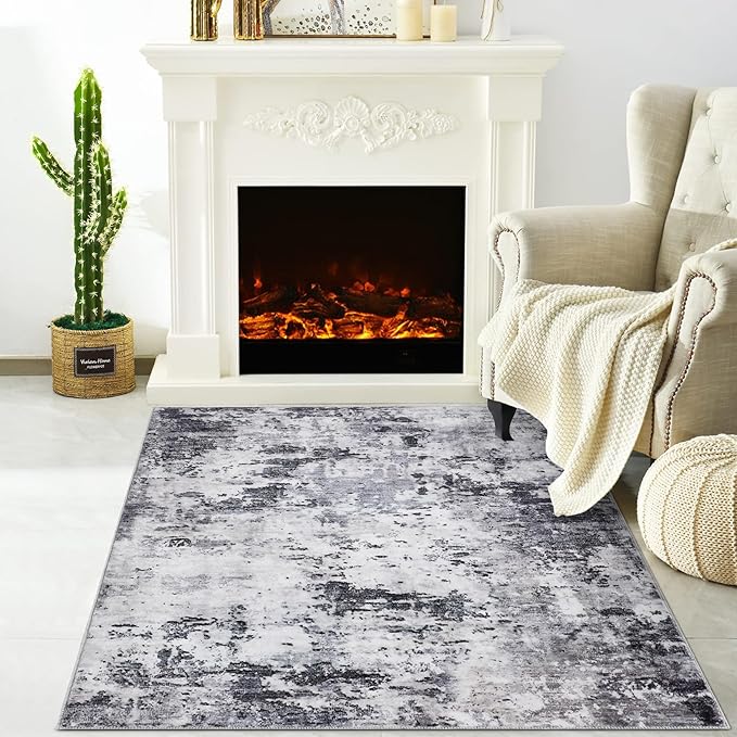 Modern Abstract 2x3 Area Rug Non Slip Non Shedding Low Pile Stain Resistant Rug for Entryway Kitchen Bedroom,Grey