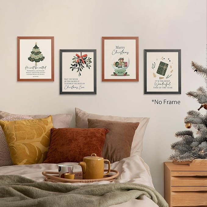 AEHIE Christian Christmas Wall Art Poster Prints for Home Bedroom Living Room,Bible Verse Winter Xmas Poster Prints, Boho Winter Xmas Tree Holiday Christian Bible Wall Art Unframed 4pcs 8x10inch