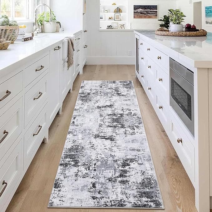 Modern Abstract 2x10 Runner Rug Non Slip Non Shedding Low Pile Stain Resistant Rug for Hallway Kitchen Bedroom,Grey
