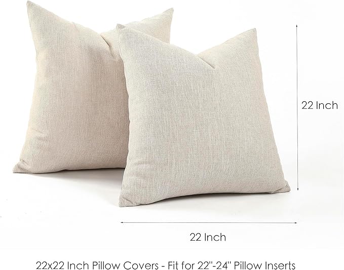 Jepeak 22x22 Inch Decorative Chenille Throw Pillow Covers, Pack of 2 Cozy Concise Pillow Cases Soft Farmhouse Modern Square Cushion Cover for Sofa Couch Bed Home Decor, Beige