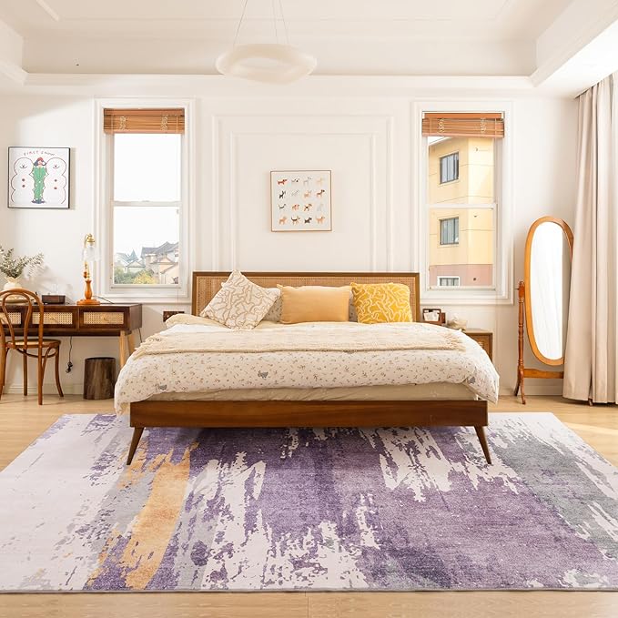 UMINEUX Living Room Rug 6'x9' Large Washable Area Rug with Anti-Slip Rubber Backing, Modern Abstract Low Pile Rugs, Ultra Soft & Thin, Non-Slip, Stain Resistant for Dining Room Bedroom Home Decor