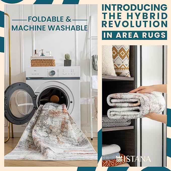 Istana Living Room Rug 10x14 - Grey Multi 10 x 14 Area Rug - Foldable Machine Washable Area Rugs 10x14 - Stylish 10x14 Area Rugs Boho - Stain Resistant Washable Rug 10x14
