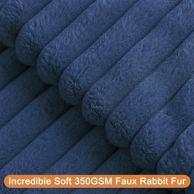 Double-Sided Faux Fur Plush Throw Pillow Covers 24x24 Set of 2 Fuzzy Striped Soft Cozy Pillowcase Luxury Decorative Pillows Square Fluffy Cushion Cover for Couch Sofa Bed,Navy Blue