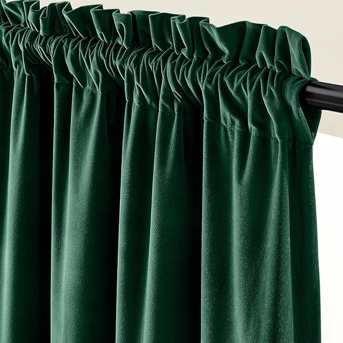 Lazzzy Velvet Blackout Curtains Thermal Insulated Room Window Drapes Super Soft Luxury Curtains for Living Room Bedroom Rod Pocket 2 Panels, Emerald Green, 52" W x 84" L
