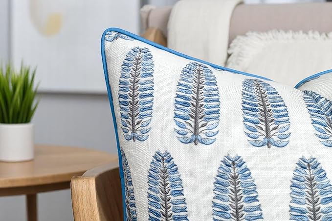 Thorpe Printed Decorative Square Accent Throw Pillow Cover - Decor for Living Room, Sofa, Chair, Patio, Car, Balcony, Bench, Porch, Nursery, Office, Bedroom - 20x20 Inches, Blue