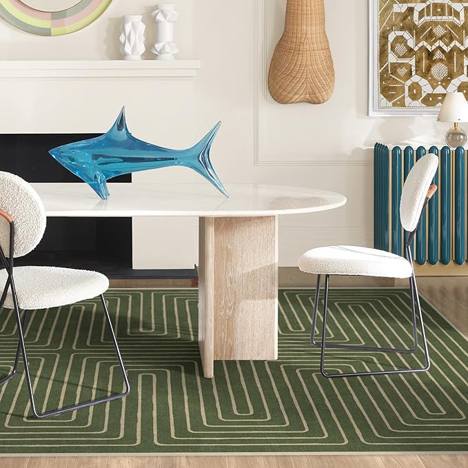 RUGGABLE x Jonathan Adler Machine Washable Modern Area Rug – Labyrinth Fern Green 5x7, Stain-Resistant, Non-Slip – Medium Rugs for Living Room, Bedroom, Hallway, Entryway & Office–with Standard Pad