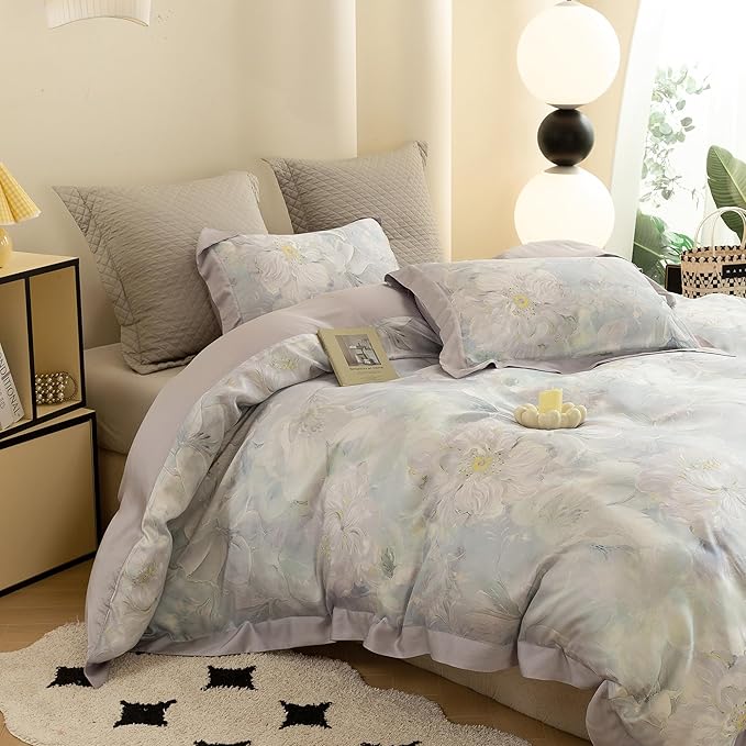 ECOCOTT Bedding 3-Piece Duvet Cover Set King Size – Silky Soft 100% Lyocell, Cooling & Breathable for Hot Sleepers, Misty Bloom Floral Pattern, Moisture-Wicking Luxury