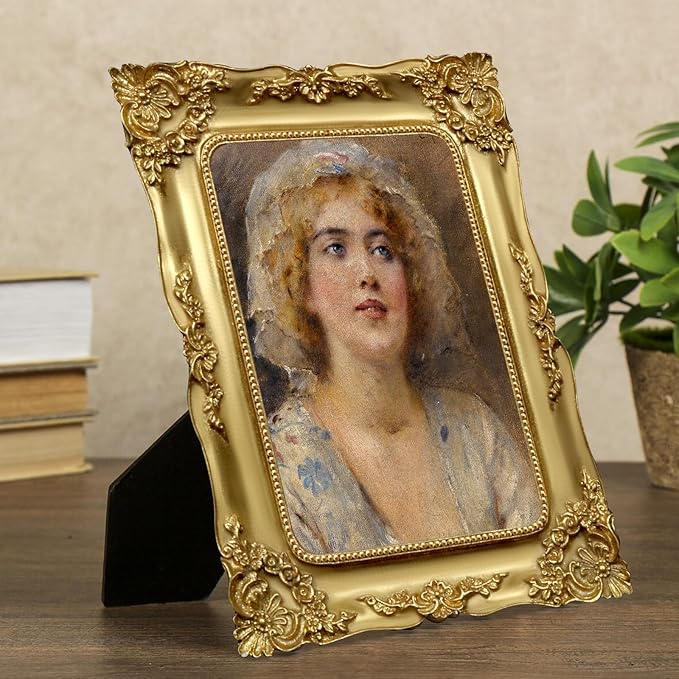 Gold 5x7 Picture Frame Vintage Antique Victorian Ornate Picture Frames Baroque for Tabletop or Wall Hanging Small with Glass Front
