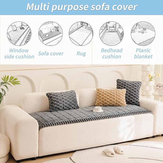 Couch Cover for Dogs Washable,Non Slip Fuzzy Durable Couch Covers for 3 Cushion Sofa Pet Friendly Sofa Cover Dog Thick Soft Slipcovers Protector Couches Mat Bed (Grey, 27.6" x 59"/70 x 150cm)