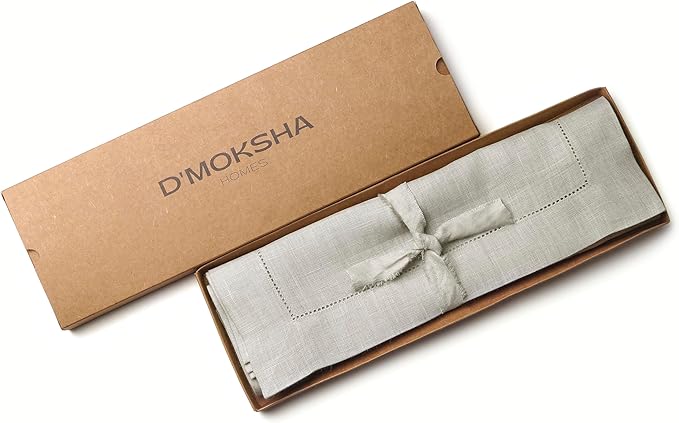D'Moksha Homes Silver Grey Linen Cloth Placemats Set of 4-100% Pure Linen Hemstitch Placemats 14 x 19 Inch - Classic Hemstitch Table Place Mats for Christmas - Handcrafted and Machine Washable