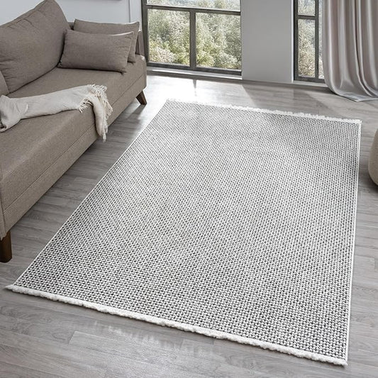 LUXE WEAVERS Solid Machine Woven White Dark Gray 8x10 Area Rug, Indoor Stain-Resistant Carpet