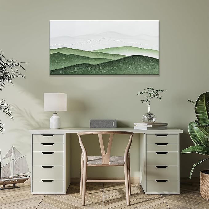TAIJXAGSG Wall Art For Bedroom Office Decor Abstract Green White Wall Art Painting Canvas Art Wall Decor Prints Ready To Hang Bathroom Pictures Home Artwork 20 × 40 Inch
