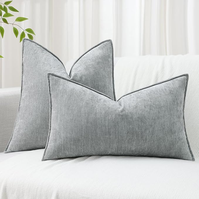 decorUhome Christmas Couch Throw Pillow Covers 26x26 Set of 2, Decorative Soft Euro Velvet Neutral Chenille Pillow Covers with Elegant Design for Sofa Bed Living Room Home Decor, Ultimate Gray