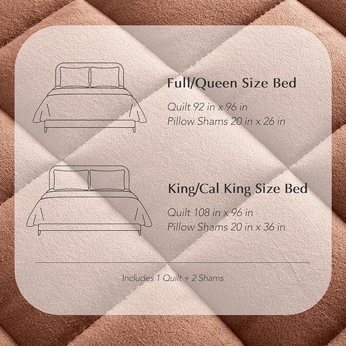 EVERGRACE Pearl Velvet Quilt Full Queen Size Bedding Sets, Luxurious Soft Velvet Comforter Set, Lightweight Box Stitching Oversized Bedspread Coverlet for All Season, with 2 Shams, Terracotta Clay