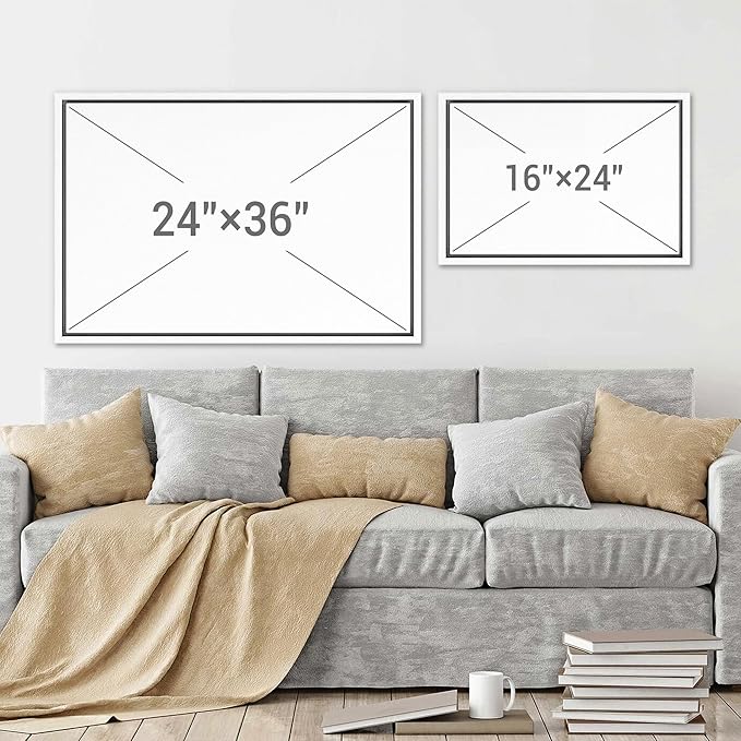 SIGNWIN Framed Canvas Print Wall Art Set Mid-Century Black Polygon Landscape Abstract Shapes Digital Art Modern Art Decorative Minimalism Vintage for Living Room, Bedroom, Office - 16"x24"x2 White