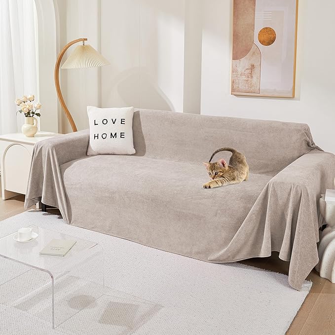 MEETSKY Couch Cover for 2 Cushion Sofa, Washable Cat Scratch Proof Sofa Covers Love Seat L Shape Soft Sectional Sofa Slipcover Furniture Protector for Dogs Pets Kids, 71" x 118", Oat