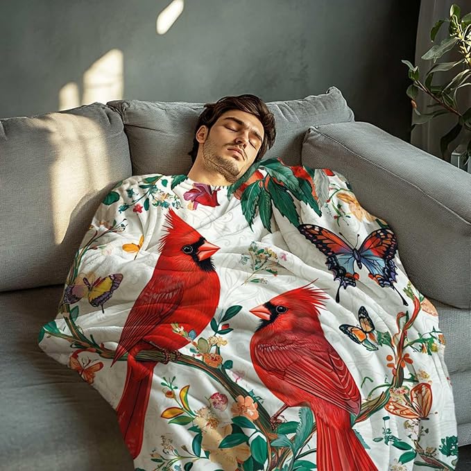 Cardinal Blanket Throw, Cardinal Gifts for Women and Men, Lightweight Soft Red Bird Blanket Fleece, Perfect for Living Room, Bedroom Decor, 60x80 Inches
