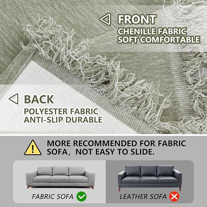 MEETSKY Green Sofa Covers for Dogs - 2 Cushion Chenille Slipcover for Sectional L-Shaped Couch - Pets Protector Furniture Cover, 71" x 134", Sage Green