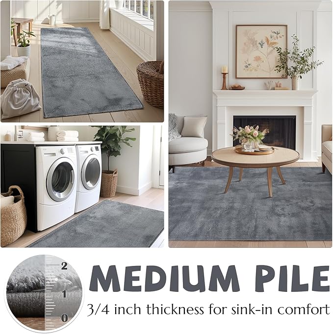 jinchan Solid Plush Area Rug 3x5 Performance Shaggy Washable Rug Indoor Soft Modern Faux Wool Cozy Non Slip Carpet for Living Room Kids Room Bedroom Dining Room Nursery Grey