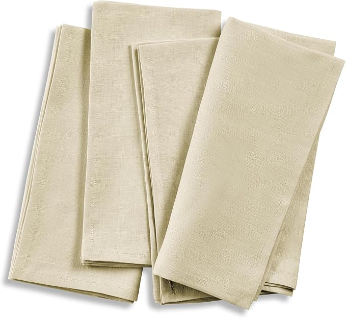 Solino Home Linen Napkins Set of 4-100% Pure Linen Birch Dinner Napkins Cloth 20 x 20 Inch - Fete, Handcrafted and Machine Washable