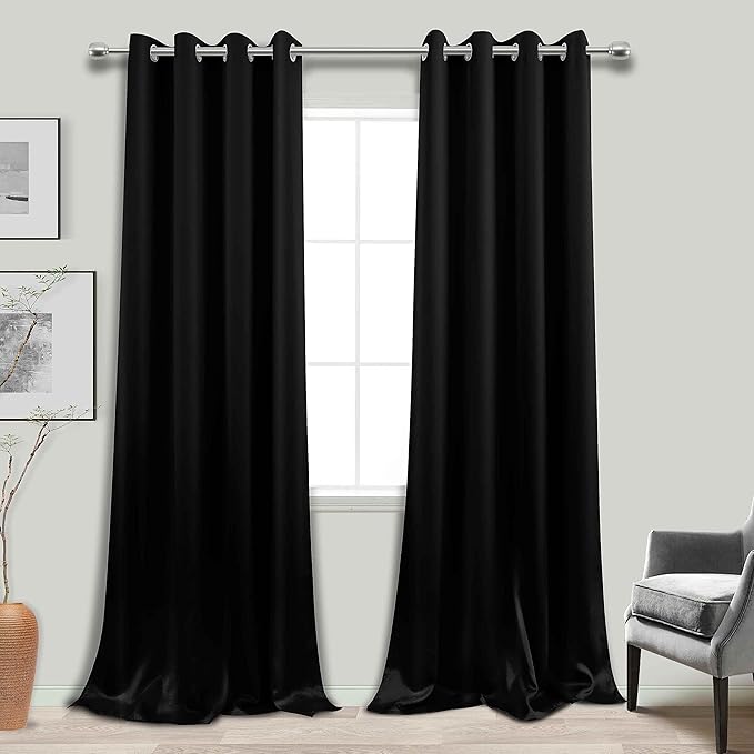 KOUFALL Extra Long Blackout Curtains 105 Inch,Gothic Curtains by Size 104 Length 2 Panels,Black