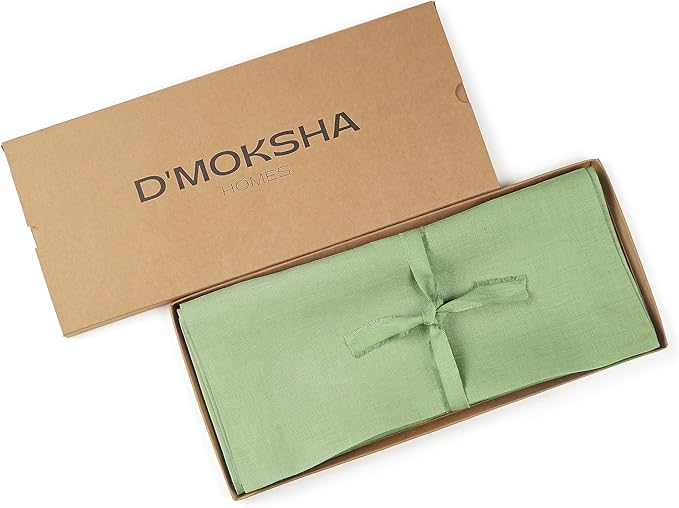 D'Moksha Homes Linen Sage Green Table Runner 120 Inches Long - 100% Pure Linen Dining Table Runner 14 x 120 Inch for Fall, Thanksgiving, Christmas, Holiday - Machine Washable