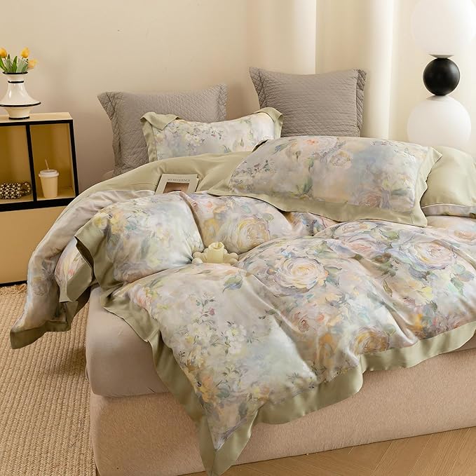 ECOCOTT Bedding 3-Piece Duvet Cover Queen Size – Silky Soft 100% Lyocell, Cooling & Breathable for Hot Sleepers, Painter Palette Floral, Moisture-Wicking Luxury