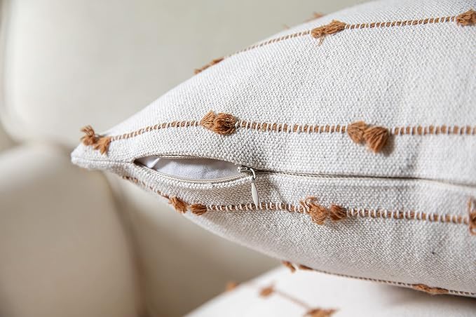 Caflife Boho Throw Pillow Covers 12x20 inches Beige and Brown, Set of 2 Modern Farmhouse Decorative Pillow Covers for Couch Bed, Living Room