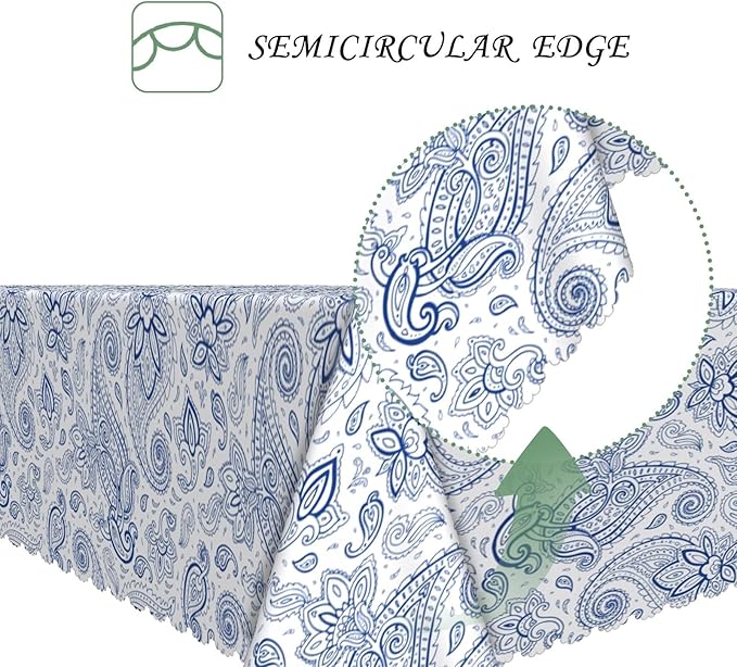 70x90 Inch Paisley Rectangular Tablecloth Blue Boho Floral Table Cloth Bohemian Washable Durable Table Cover for Dining Banquet Garden Patio Decor
