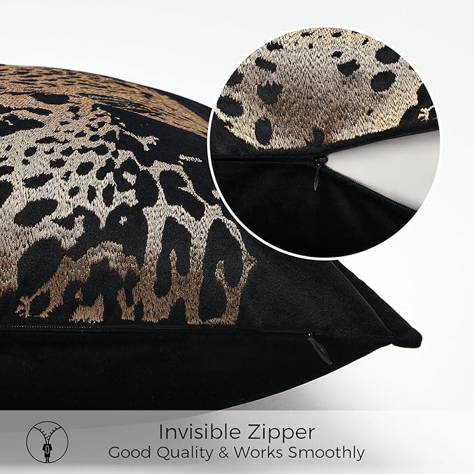 Decorative Lumbar Throw Pillow Cover 12x20'', Velvet Gold Cheetah Embroidered Throw Pillows, Modern Accent Pillow Cover for Bed Couch Sofa Bedroom Living Room