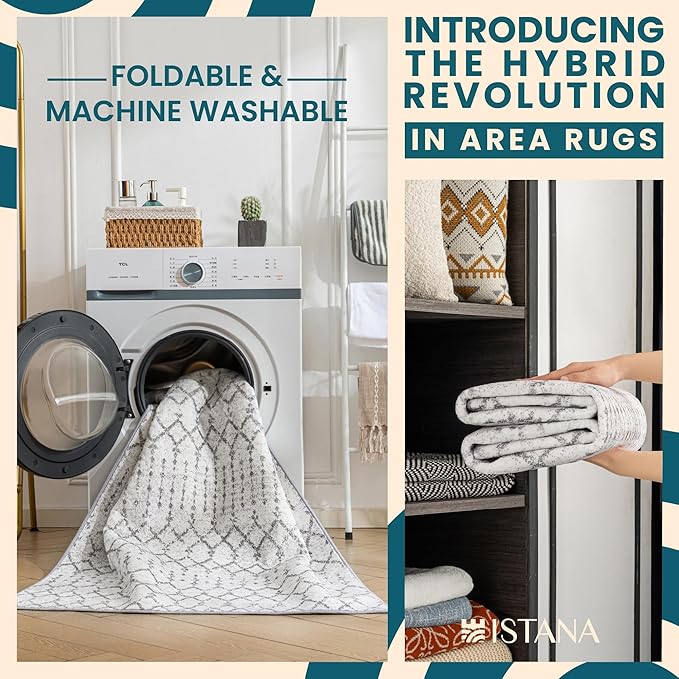 Istana 2x3 Area Rug - Grey Boho Rugs for Living Room 2x3 - Foldable Small Rugs for Bedroom - Stain Resistant Washable Rug Non Slip - Eco-Friendly Area Rugs Indoor - Easy to Clean Rug