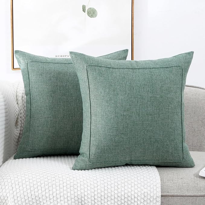 Jepeak 22x22 Inch Burlap Linen Throw Pillow Covers, Pack of 2 Decorative Farmhouse Rustic Neutral Pillow Covers Square Durable Cushion Cover for Sofa Couch Bed Home Decor, Sage Green