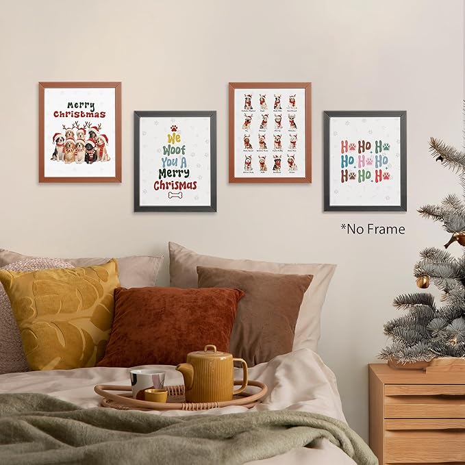 AEHIE Merry Christmas Funny dog Wall Art Poster Prints for Home, Dog Lovers Gifts Poster Prints, Cute Christmas Golden Corgi australian shepherd Pug Winter Animal Wall Art Unframed 4pcs 8x10inch