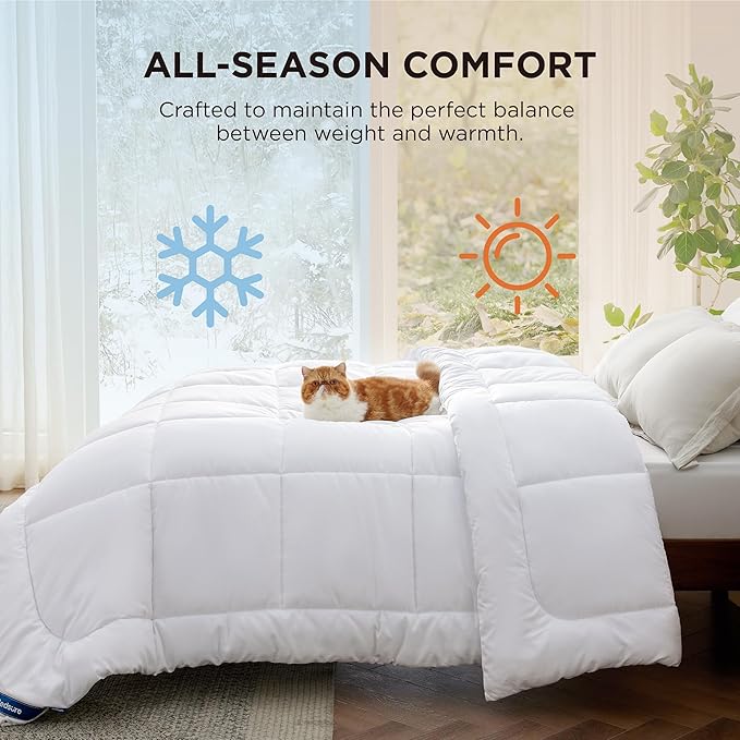 Bedsure Comforter Duvet Insert - Quilted Comforters Alaskan King, All Season Duvet, GentleSoft Down Alternative Bedding, with 8 Tabs, Gifts for Women/Men, White,Alaskan King 130x120 Inches