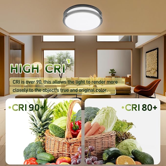 hykolity 16 inch Dimmable LED Flush Mount Ceiling Light Fixture, 36W, 2200LM, 2.7/3/3.5/4K/5K Adjustbale, 120°Light Angle, CRI90, Ceiling Lamp for Bedroom, Kitchen, Office, ETL Listed 2Pack