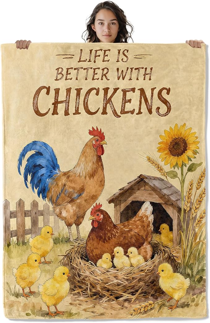 Charming Chicken Blanket, Farmhouse Country Style 60 x 50 Inch Flannel Throw Blanket, Gifts for Women Kids, Lightweight Cozy Warm Blankets for Sofa Travel Home Decor