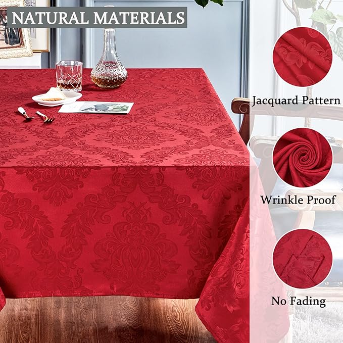 Rectangle Table Cloth Linen Farmhouse Stainproof Waterproof Washable Polyester Oblong Rectangular Fabric Table Cover for Kitchen Dining Dinner (Red, 60 X 84 Inch)