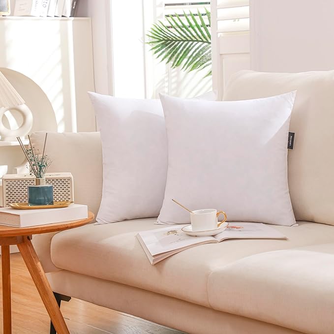 20x20 Inch Gold Goose Down and Feather Throw Pillow Inserts-2 Packs,White,Super Soft Cover,Double Layer Dwon Proof Design,High Filling Weight.