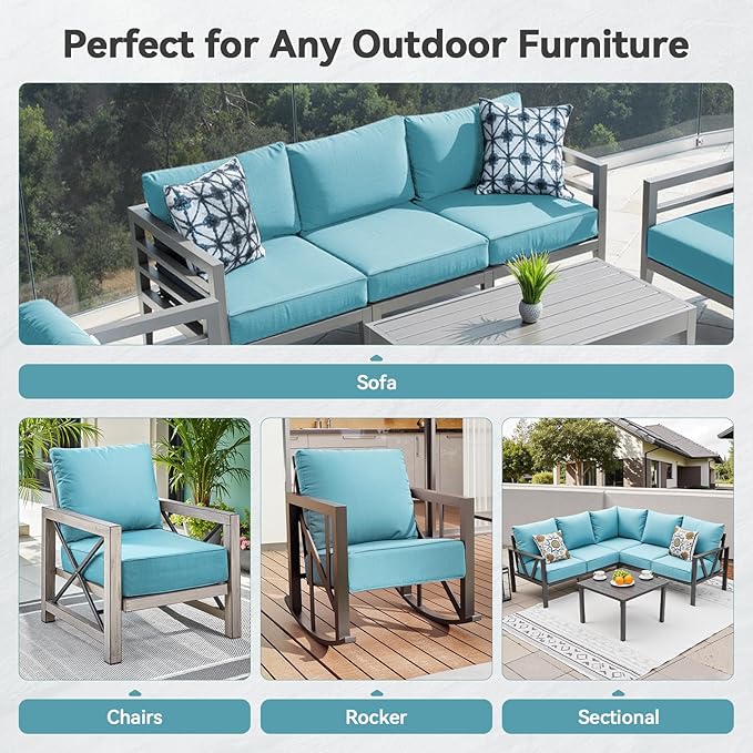 6" Thick Outdoor Cushions 24x24x6, 4-Set Deep Seat Patio Cushions with Removable Cover, Waterproof & Fade Resistant Replacement for Wicker Chair, Loveseat, Sofa - Teal