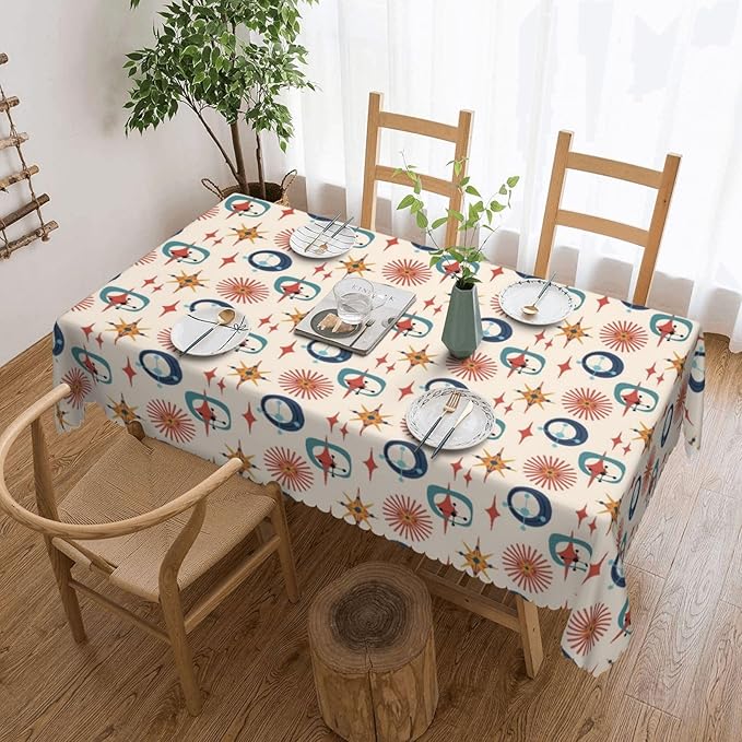 Mid Century Modern Table Cloth for Dining Tables,Reusable Retro Abstract Style Colorful Atomic Star Tablecloths Decor Boho Rectangle Table Cover for Kitchen,Party,Holiday,54x72Inch